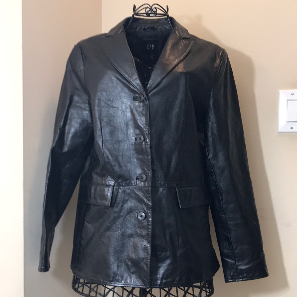 GAP Black 4-Button Fully Lined 100% Leather Jacket Size M